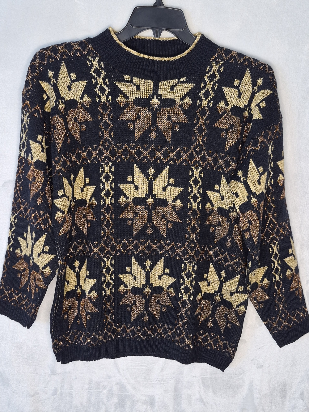 Vintage Rose Made in USA Metallic Gold Copper Tinsel Fair Isle Sweater XL